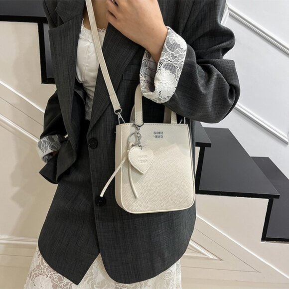 Chic Structured Mini Vertical Tote with Heart Charm - Picture 5 of 12